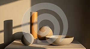 Minimalist Still Life with Geometric Objects and Dramatic Shadows