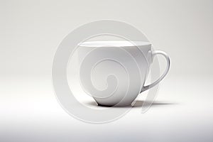 A minimalist stock image featuring a white coffee mug set against a simple background.