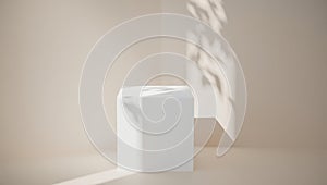 Minimalist studio display with soft light and shadow patterns on a beige background