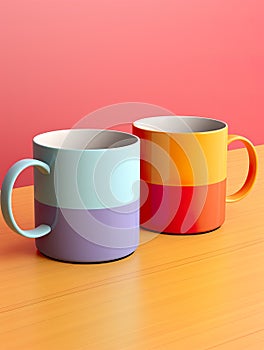 A minimalist studio shoot of two chic, complementary-colored mugs. photo