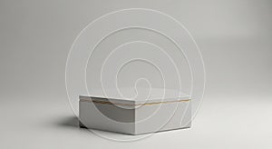 Minimalist studio shot of a small white rectangular box object centered with soft lighting