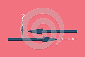 Minimalist style.Businessman In Doubt, Having To Choose Between Two Different Choices. Business Concept Illustration.
