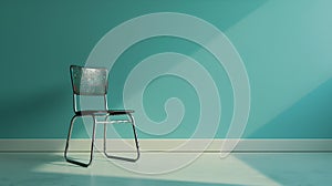 Minimalist Style Chair Against Turquoise Wall. Modern Interior Design Element. Image Perfect for Home Decor