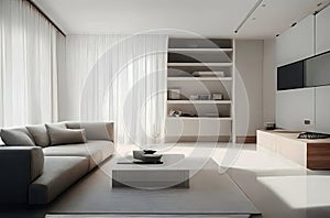 Minimalist style interior design of the modern living room. The simple furniture in the living room.