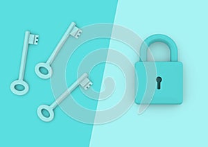 Minimalist style lock and key security concept