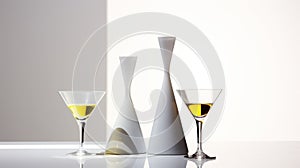 Modernist-inspired White Wine Glasses On A Cool White Background photo