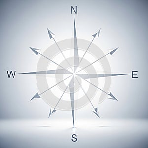 A minimalist, stylized compass rose features