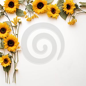 Minimalist Sunflower Frame Crisp White Background