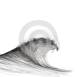 Minimalist Surfer Riding Wave: Conceptual Pencil Art Illustration