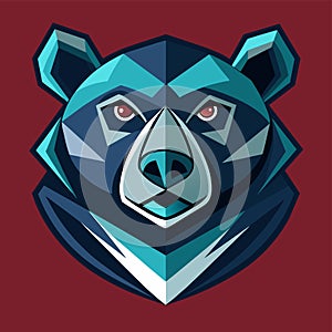 A minimalist, symmetrical bears head showcasing clean lines against a vibrant red background, Symmetrical bear face with clean