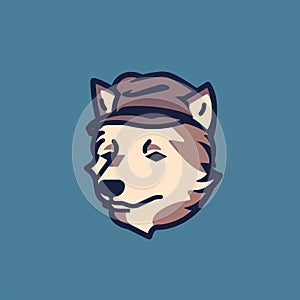 Minimalist Sympathic Wolf Logo On Blue Background
