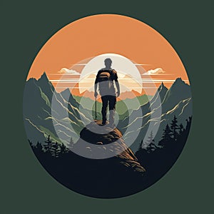 Minimalist T-shirt Graphic: Hiker Inspired By Mountain Views