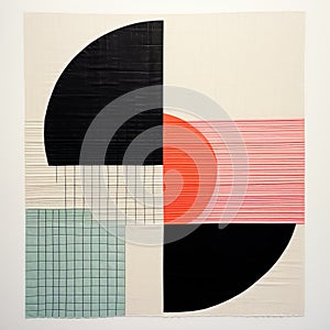 Minimalist Textile Art: Black And Red Geometric Shapes With Contemporary Quilts
