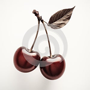 Minimalist Tintype Photography: Two Cherries On White Background