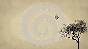 Minimalist Tree And Ball Illustration: Surrealism Meets Song Dynasty