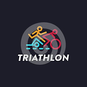 Minimalist Triathlon endurance multisport race, swimming, cycling, and running logo vector