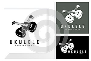 Minimalist Ukulele Music Logo Design, Ukulele Guitar Vector. Ukelele Logo Design