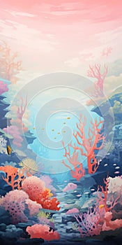 Minimalist Underwater Reef Illustration With Realistic Brushwork