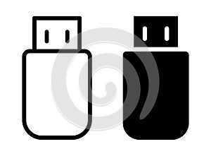 Minimalist USB Flash Drive Icons in Black and White for Digital Use