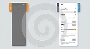 A minimalist user interface design showcases two rectangular panels on a light gray