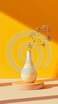 Minimalist Vase with Delicate Dried Flowers on a Vibrant Yellow Background photo