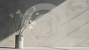 Minimalist Vase With White Flowers: Juxtaposition Of Light And Shadow