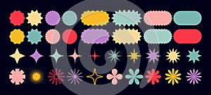 Minimalist Vector Geometric Shapes Set. Modern Symbols, Labels and Icons. Stars, Flowers and Circles with ZigZag Edge