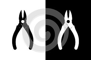 Pliers Diagonal Cutter Icon Set - Black and White Silhouette