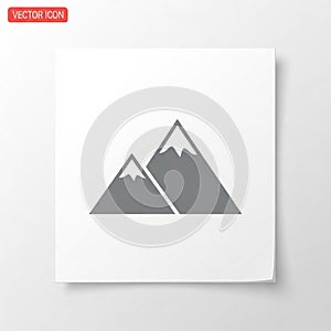 Minimalist vector icon of two stylized mountains with snow caps