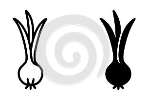 Minimalist icon, Vector Scallion, black and white, outline and silhouette