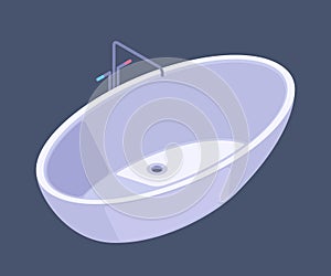 Minimalist vector illustration of a freestanding bathtub with a faucet on a dark background, representing hygiene and