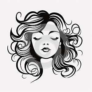 Minimalist Vector Illustration Of A Girl With Curls