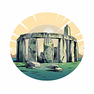 Minimalist Vector Illustration Of Stonehenge At Dusk In Uk