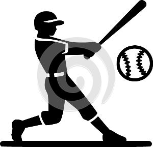 Minimalist vector of a person swinging bat, clean flat silhouette style