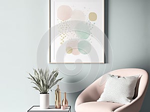 Minimalist Wall Art , mock up, empty poster, Frame mockup in living room interior, pastell colors