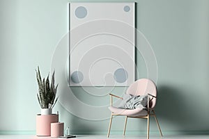 Minimalist Wall Art , mock up, empty poster, Frame mockup in living room interior, pastell colors