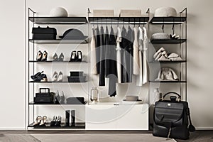 minimalist wardrobe with a touch of luxe, featuring designer shoes and accessories