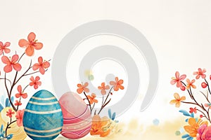 Minimalist Watercolor Easter Eggs Amongst Spring Blossoms