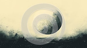 Soft Gray Watercolor Crescent Moon Night Background photo