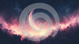 Soft Gray Watercolor Crescent Moon Night Background photo