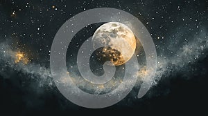 Soft Gray Watercolor Crescent Moon Night Background photo