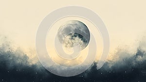 Soft Gray Watercolor Crescent Moon Night Background photo