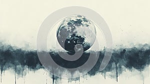 Soft Gray Watercolor Crescent Moon Night Background photo