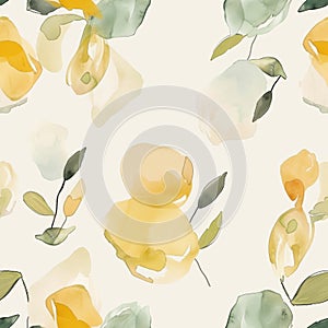 Minimalist watercolor pattern with abstract Lemon Drop yellow and sage shapes evoking a sense of playfulness and modern