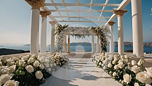 a minimalist wedding altar, greek theme