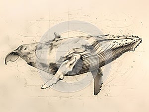 Minimalist Whale Sketch: Vibrant Art of a Majestic Marine Mammal on Paper