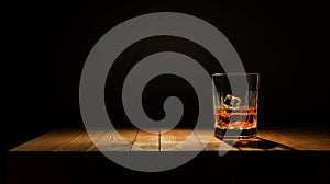 Minimalist Whiskey Glass On Dark Table: A Dramatic Composition
