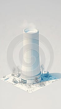 Minimalist white background accentuates detailed 3D rendering of chimney