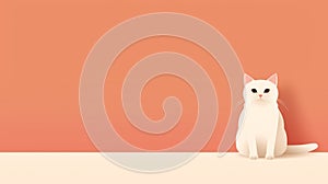 Minimalist White Cat Illustration On Orange Background