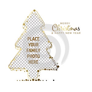 Minimalist white Christmas flyer card template with christmas tree frame for the photo